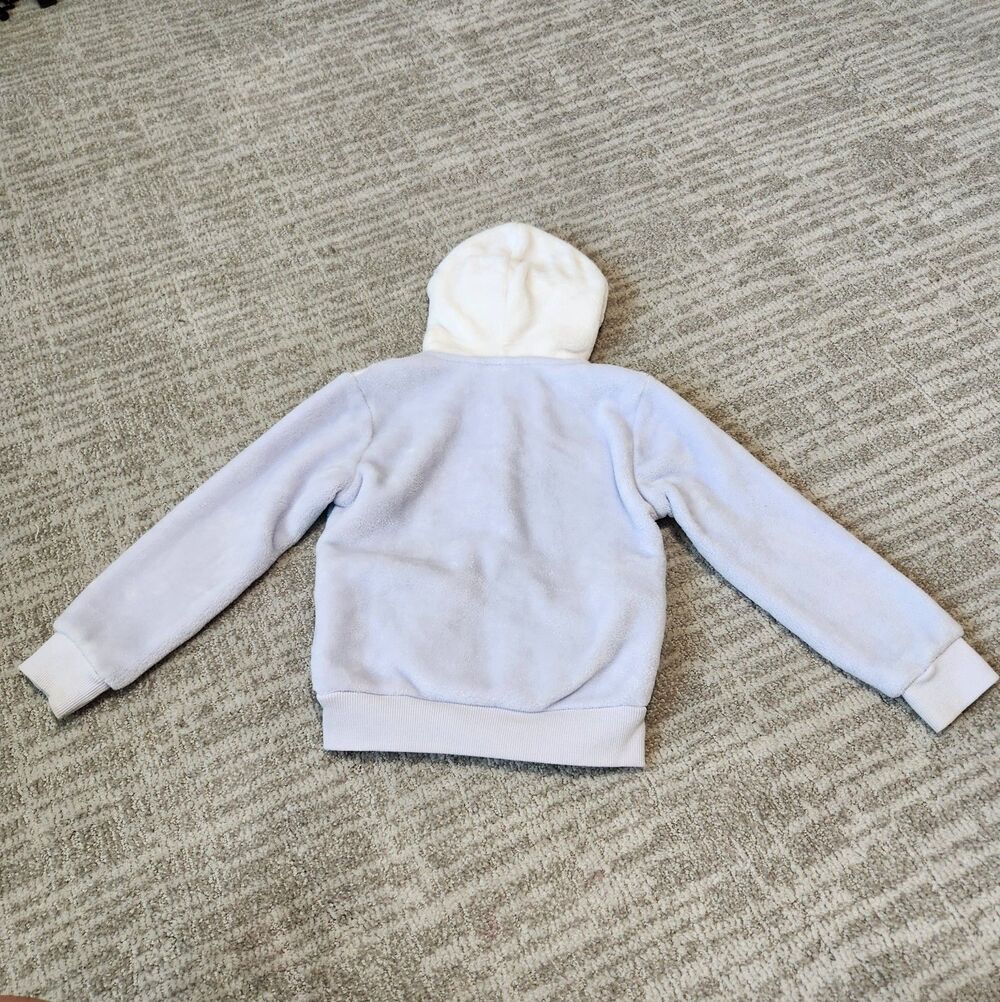 Disney Frozen Elsa Girl Blue White Fuzzy Fleece Zip Up Hoodie Jacket Size XS 4/5 - Picture 8 of 10
